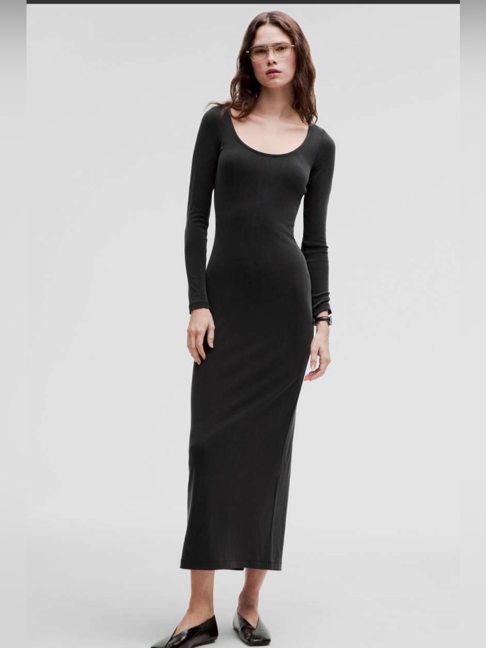 Lululemon Drapey Softstreme Long-Sleeve Maxi Dress color Black size small
